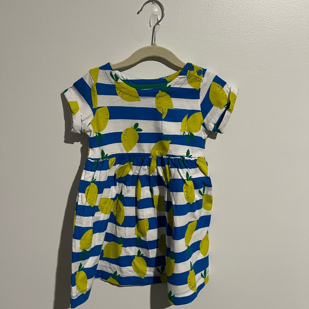 2T Mini Boden Striped Lemon Print Dress